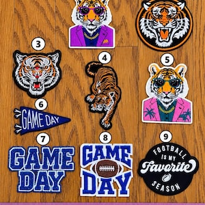 Football Iron On Patches | Game Day Embroidered Patch | Tiger Football Patch | Sports Mom Fan Patch | Varsity Jacket Hat Bag Patch