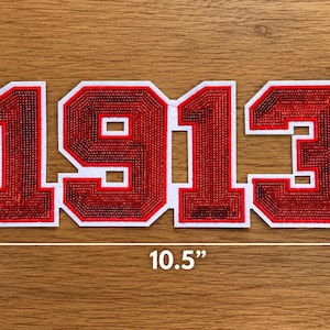 Large Red Sequin Embroidered 1913 Iron-On Patch | 1913 | DIY Sweatshirt, Jacket Patch | DST Inspired | Statement Patches | Quick Ship