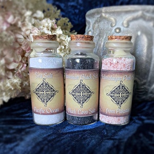 Salts Trio Set, Sea Salt, Pink Himalayan Salt, Hawaiian Black Lava Salt, edible salts, protection and cleansing, blends and spells