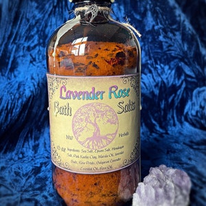 Bath Salt Lavender & Rose, Salt Bottle, Ritual Salt, all natural, rose clay and marula oil with essential oils choose size / BEST SELLER