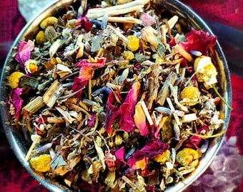 Dreams in the Mist Herbal Tea, herbalism and teas, tisane, mugwort and chamomile, loose leaf tea blend
