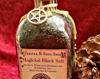 Magickal Witch's Black Salt ~ Salt Bottle ~ Ritual Salt ~ Bath Salts 16 oz