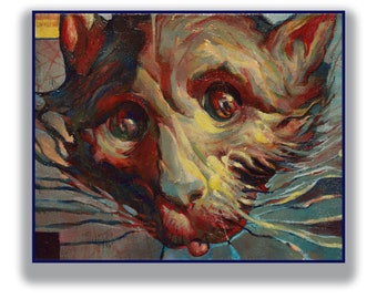 Hungry cat painting cat face pet red cat oil painting cat small painting zoraart Mykyta art