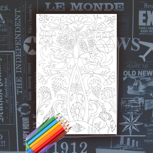 Tree of life paint World for Ukraine painting for coloring picture Coloring  Coloring Poster create your picture INSTANT DOWNLOAD drawing