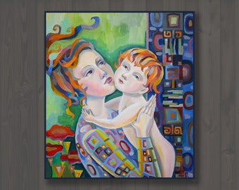 Mother and Baby Oil Painting on Canvas, Mother's Day Gift
