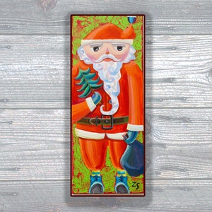 Santa Claus Painting: Acrylic & Oil Christmas Folk Art (8x20 inches)