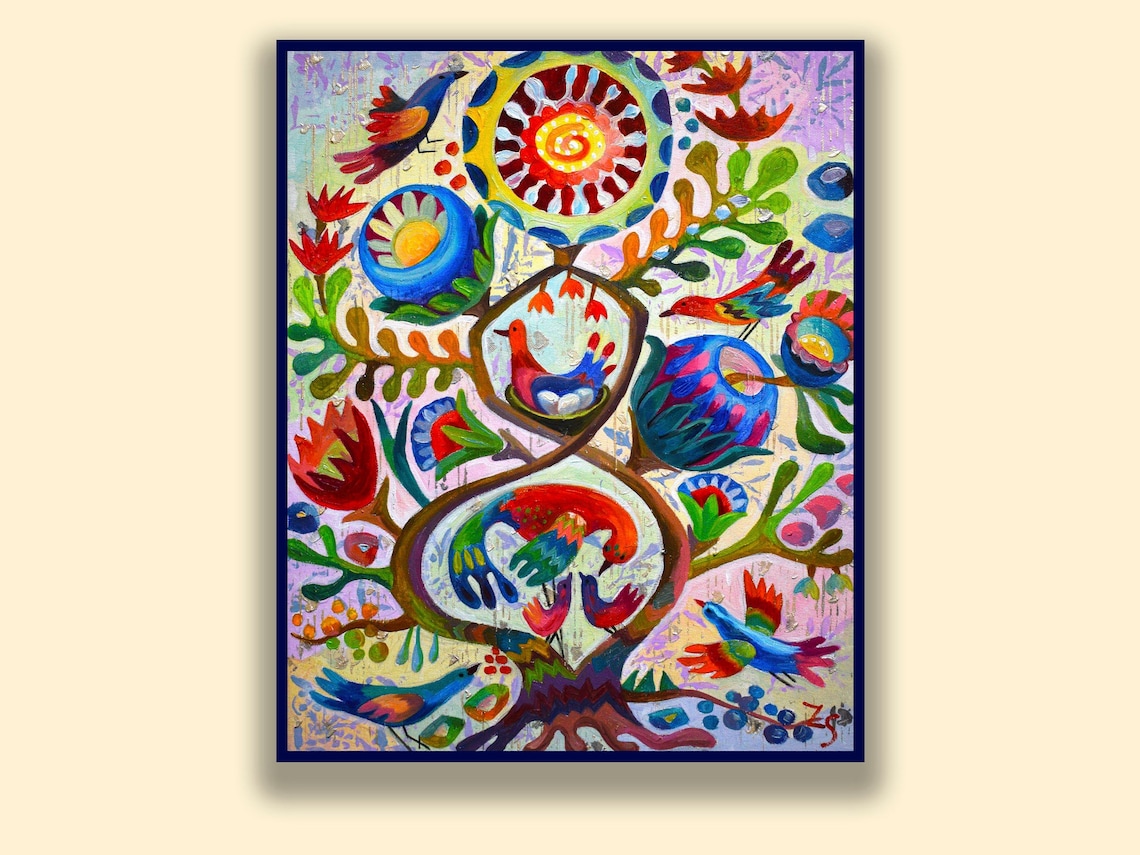 Tree of life mexican folk art painting on canvas original Etsy