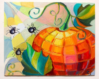 halloween painting Halloween Illustration Pumpkin Halloween Decoration Pumpkin oil Painting Harvest decor Fall Painting Spider oil painting