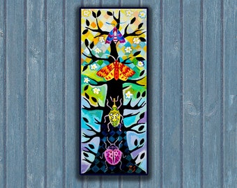 Original Tree of Life Painting: Mexican Folk Art with Beetles