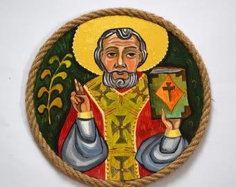 Hand-Painted St. Nicholas Icon Wooden Religious Art Orthodox Christian Gift Ukrainian Folk Icon St Mykola Home Blessing Handmade St Painting