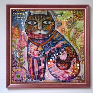 Art folklorique étranger, peinture originale, artiste folklorique étranger, art moderne branché, mon minou, animaux de compagnie, chat, peinture, artiste ukrainien, peinture encadrée