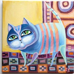 Peinture Sur Toile Chat Peinture A Lhuile Abstraite Sur Toile Etsy