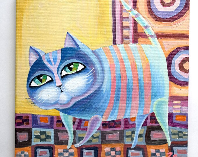 Striped Cat Paintings on Canvas Cat Oil Painting Canvas Art Etsy