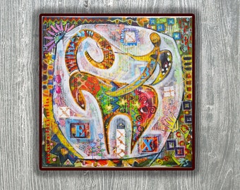 Capricorn Zodiac Painting: Mexican Folk Art on Canvas