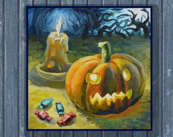 halloween pompoen schilderij halloween canvas kunst halloween olieverfschilderij pompoen schilderij origineel halloween schilderij schilderijen op canvas