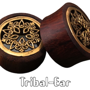 plug per piercing mandala fiore sono plug in legno ottone Tribal-Ear Body Etnico