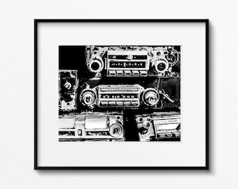 Musician gift Black and white photography Music decor music wall art radio print retro vintage radio automotive man cave gift for him
