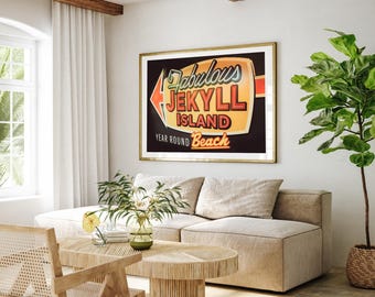 Jekyll Island Vintage Sign Print, Georgia Coastal Wall Art
