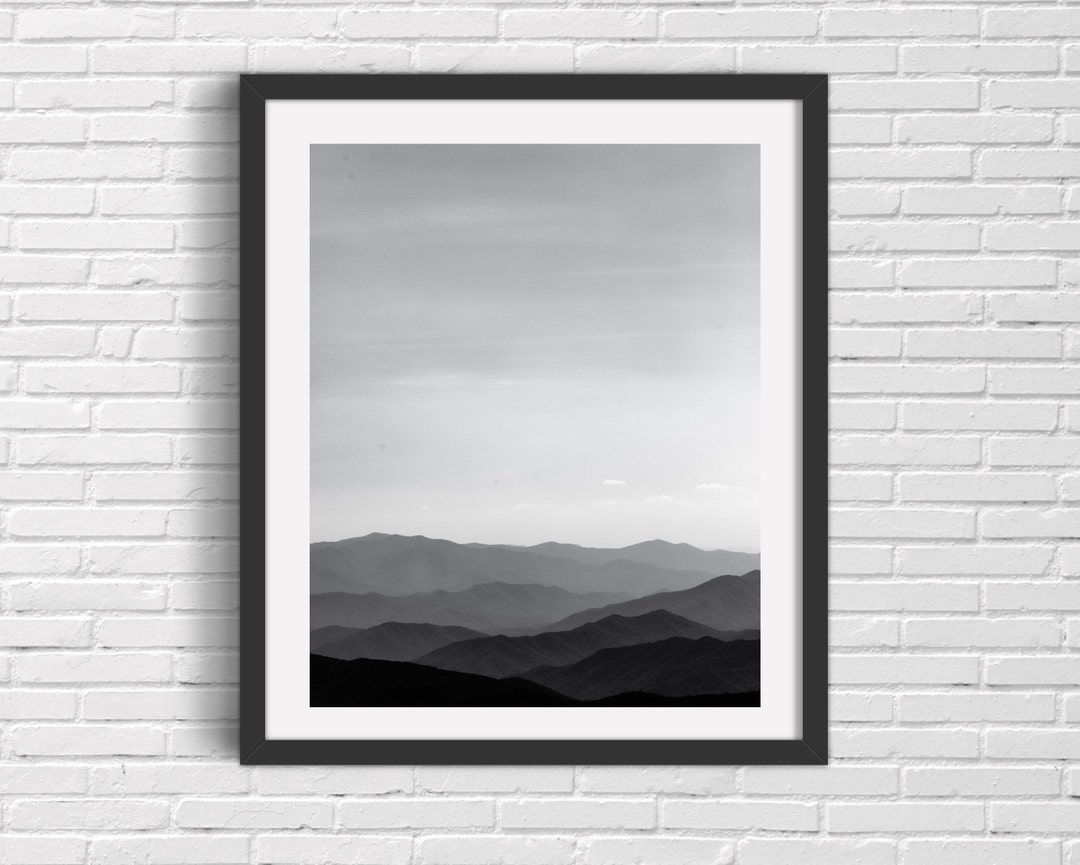 Smoky Mountains Print | Black and White Minimalist Landscape - Etsy