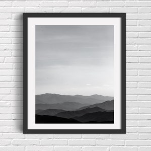 Black and white minimalist mountain print wall art Smoky Mountains Tennessee black and white landscape print great Smoky mountains