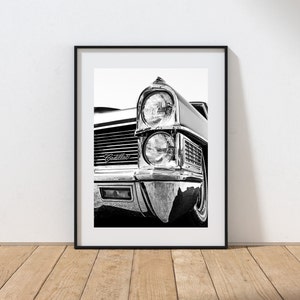 Boyfriend gift Black and white auto photography print caddy print  garage man gift for him classic car vintage car 1960s 1970s