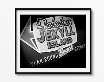 Vintage Jekyll Island Beach Resort Print, Coastal Black and White Photography