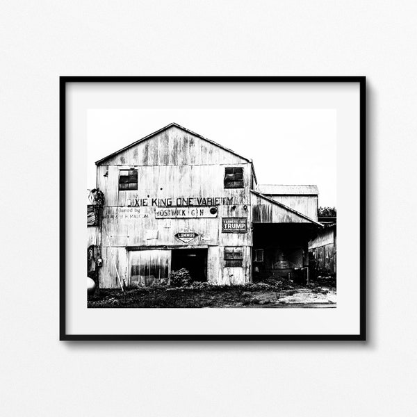 Cotton gin Bostwick Georgia cotton gin farmhouse wall art  canvas print black and white Barn cotton rural georgia  farmers President Trump