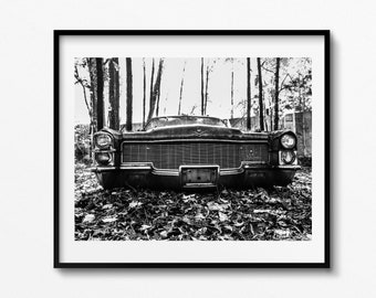 Classic Cadillac Car Print, Black and White Photography, Man Cave Decor