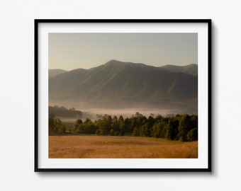 Smokey Mountains landscape print cades cove fine art photography print Mountain print Mountain scene fog print