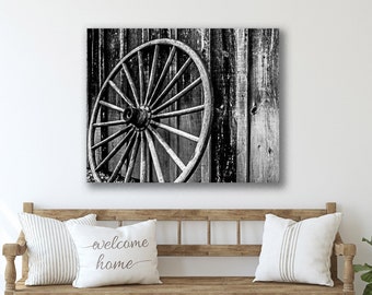 Farmhouse Wagon Wheel Print, Rustic Barn Art, Country Wall Decor