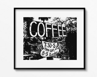Tybee Island Coffee Sign Photography Print, Coastal Kitchen Wall Art
