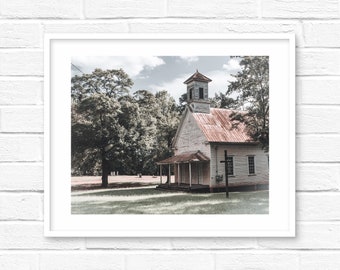 Rustic Church Art Print, Rural Georgia Farmhouse Decor