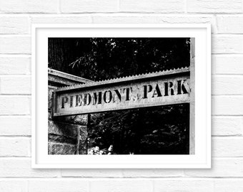 Piedmont Park Sign Photography Print, Atlanta Black and White Wall Art