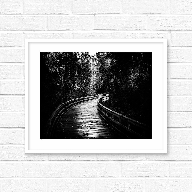 Black and white photography print landscape wall art black and white canvas black and white wall decor walk path trail hiking trail cabin image 2