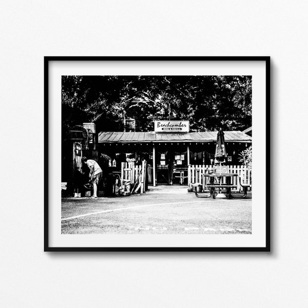 St Simons Island Beachcomber grill coastal wall art barbeque foodie gift  black and white photography sign art coastal vintage diner beach