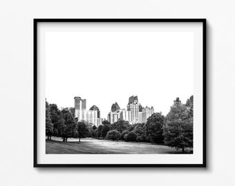 Atlanta Skyline Print: Black and White Photography from Piedmont Park