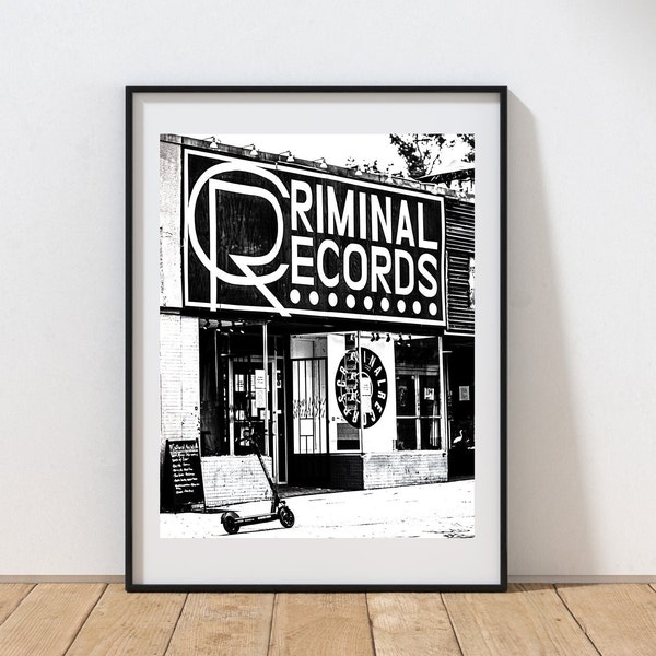 Atlanta photography black and white wall art record album vintage vinyl records musician gift policeman gift