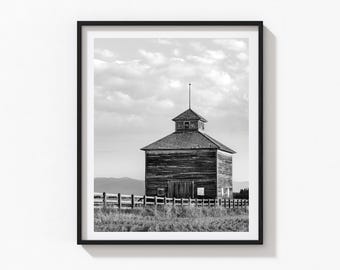Vintage Montana Grain Elevator Print: Black and White Farmhouse Photography
