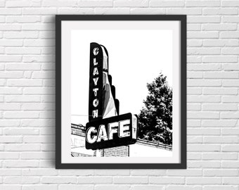 Clayton Cafe Vintage Sign Art Print, Georgia Kitchen Decor