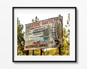 Vintage Lakeside at Barth Sign Print, Rustic Cabin Wall Decor