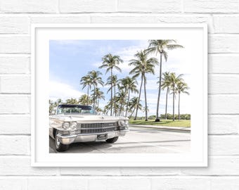 Miami Beach Art Print | Vintage 1964 Cadillac, Coastal Decor