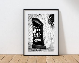 Tampa florida Ybor city cigar print canvas print vintage sign art black and white print photography print