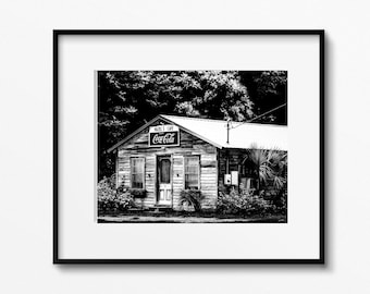Hazel's Cafe Black and White Canvas Print, St. Simons Island