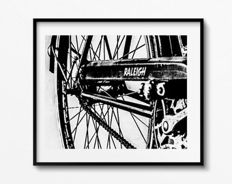 Vintage Raleigh Bicycle Print, Black and White Bike Decor