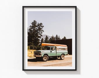 Vintage Ford truck camper Retro wall art Montana outdoorsmen groomsman gift wedding Canoe fisherman