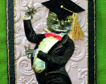 graduation card, 3D graduation card, luxury graduation card, cat card, dancing cat card, fancy cat in funny hat card,graduate card,Kamelhair