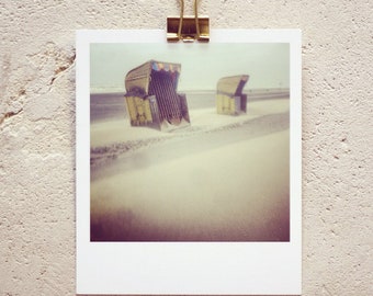 Postcard yellow beach baskets, small art print in Polaroid optics