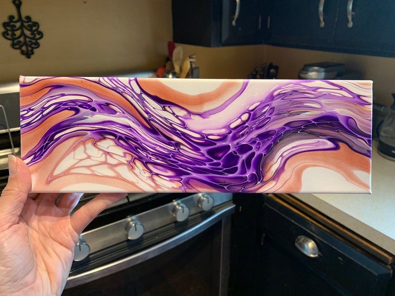 Abstract Painting Purple in Motion Fluid Acrylic Pour Art 4 x 12 Wall Hanging The Painted Dreamer Fluid Acrylic Pour Painting