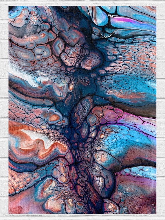 砂漠の夕日の抽象画：流動的なアクリル絵の具、9インチ×12インチの