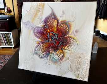 Flüssiges Acrylbild Abstrakt Floating Bloom: 14 "x 14" Leinwand Wandkunst